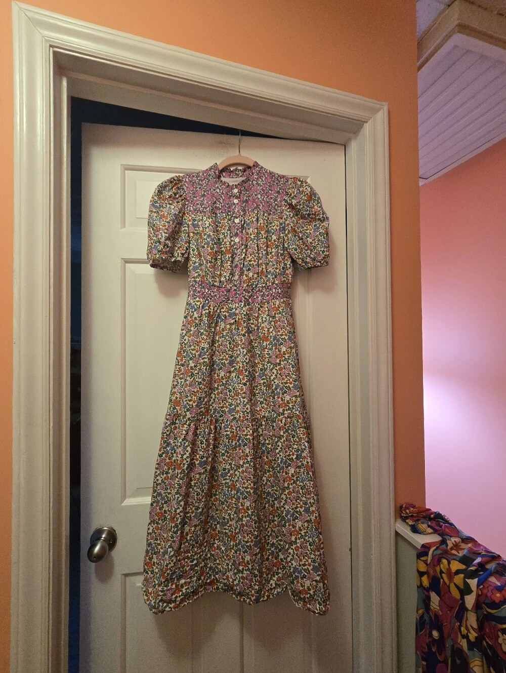 Boden Floral Puff-Sleeve Midi Cotton Dress